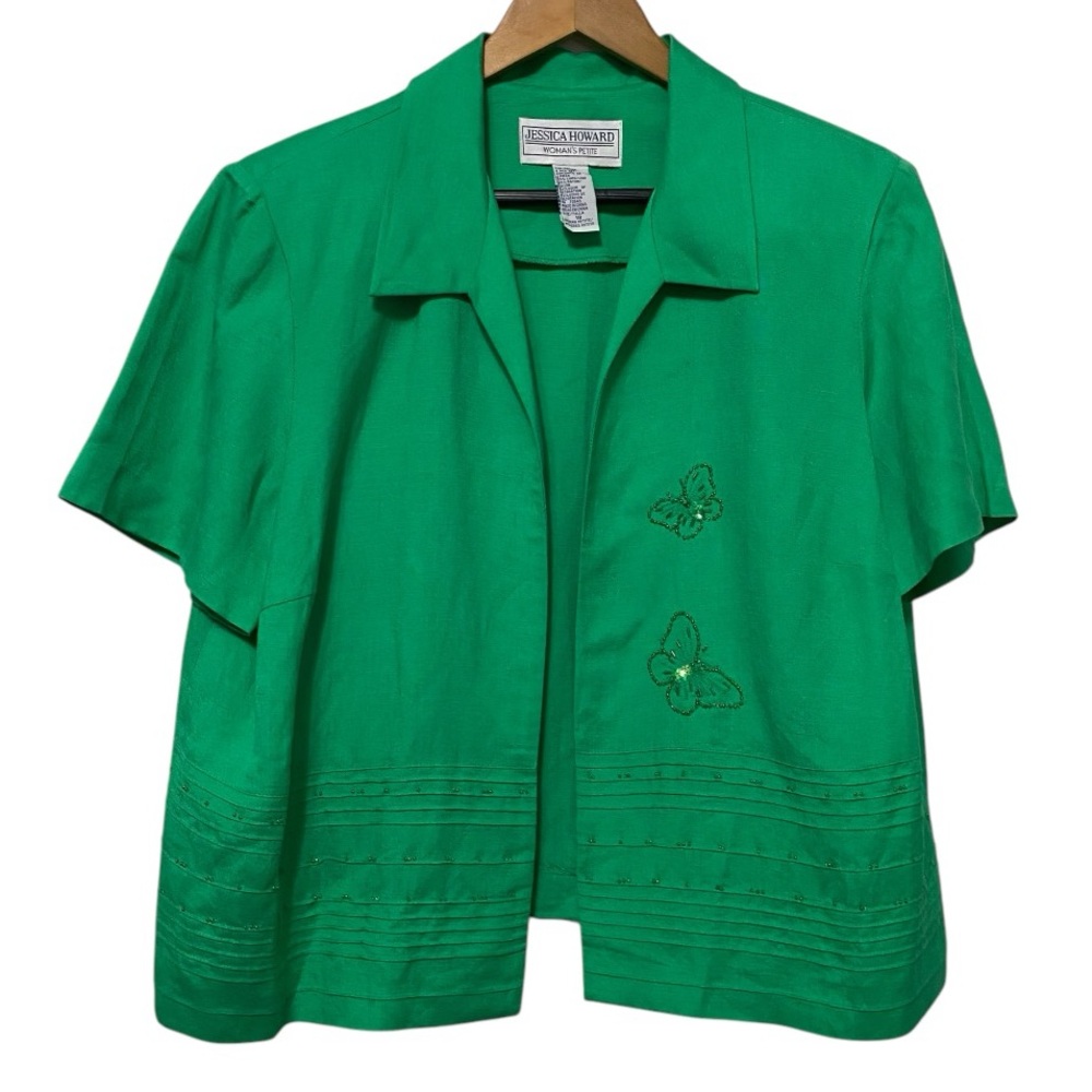 Jessica Howard Linen Blend Open Front Short Sleeve Cardigan Womens Petite 18